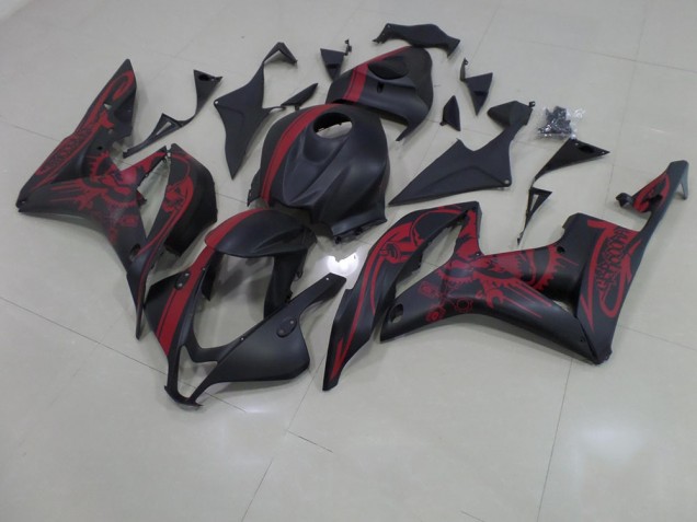 Carenado Moto CBR 600 RR 07-08 - Negro Mate Rojo Cráneo con Raya