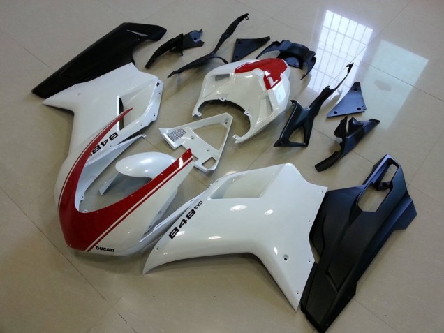 Carenado Moto Ducati 848 1098 1198 07-14 - Negro Mate Blanco con Rojo Raya Carenado Moto Ducati 848 1098 1198 07-14 - Negro Mate Blanco con Rojo Raya