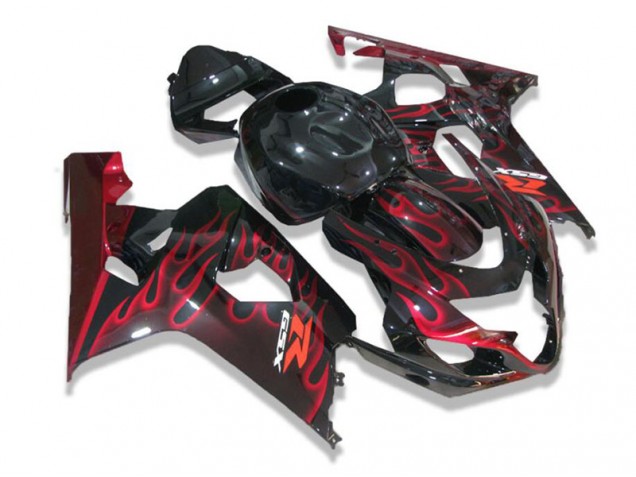 Carenado Moto GSXR 600 / 750 K4 04-05 - Negro Rojo Llamas