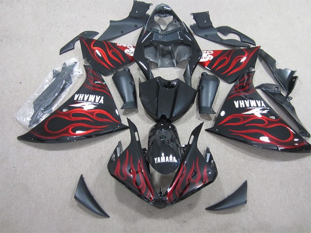 Carenado Moto R1 09-11 - Negro Rojo Llama Blanco Calcomanía
