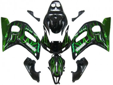 Carenado Moto R6 98-02 - Negro Verde Llama
