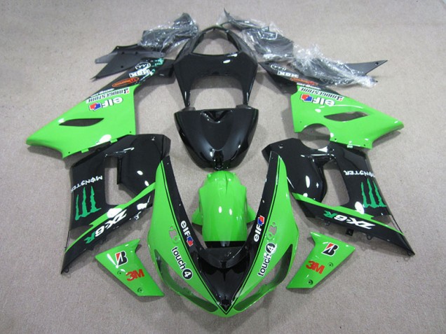 Carenado Moto ZX6R 05-06 - Negro Verde 3M Touch4 Monster