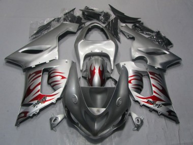 Carenado Moto ZX6R 05-06 - Plata Rojo Llama Ninja